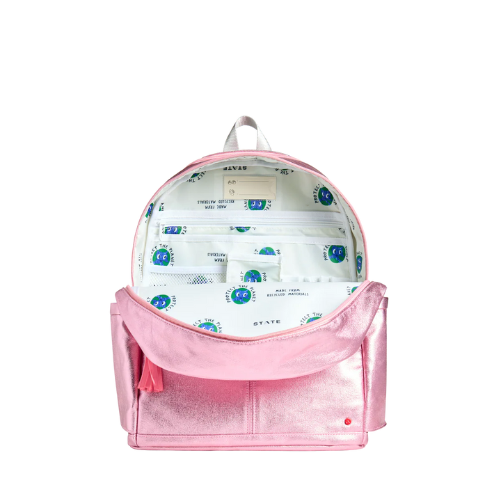 Pink/Silver Kane Double Pocket Backpack
