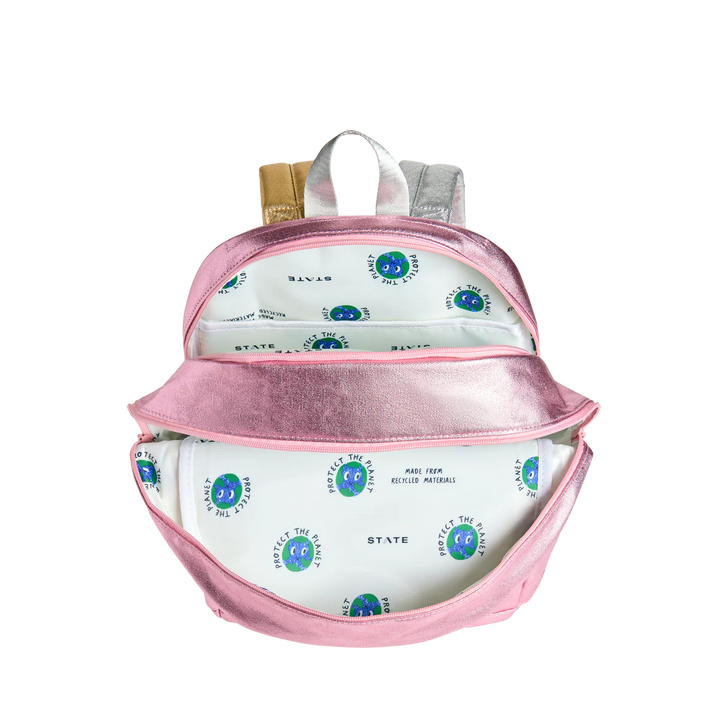 Pink/Silver Kane Double Pocket Backpack