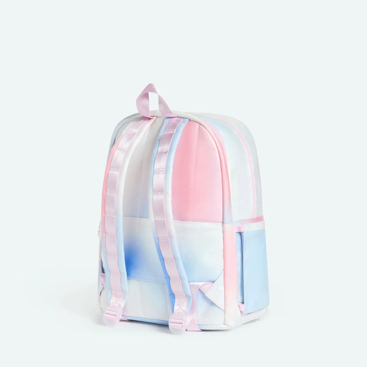 Backpack with celestial design featuring suns, moons, and stars