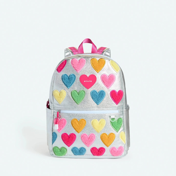 Backpack with colorful heart patterns