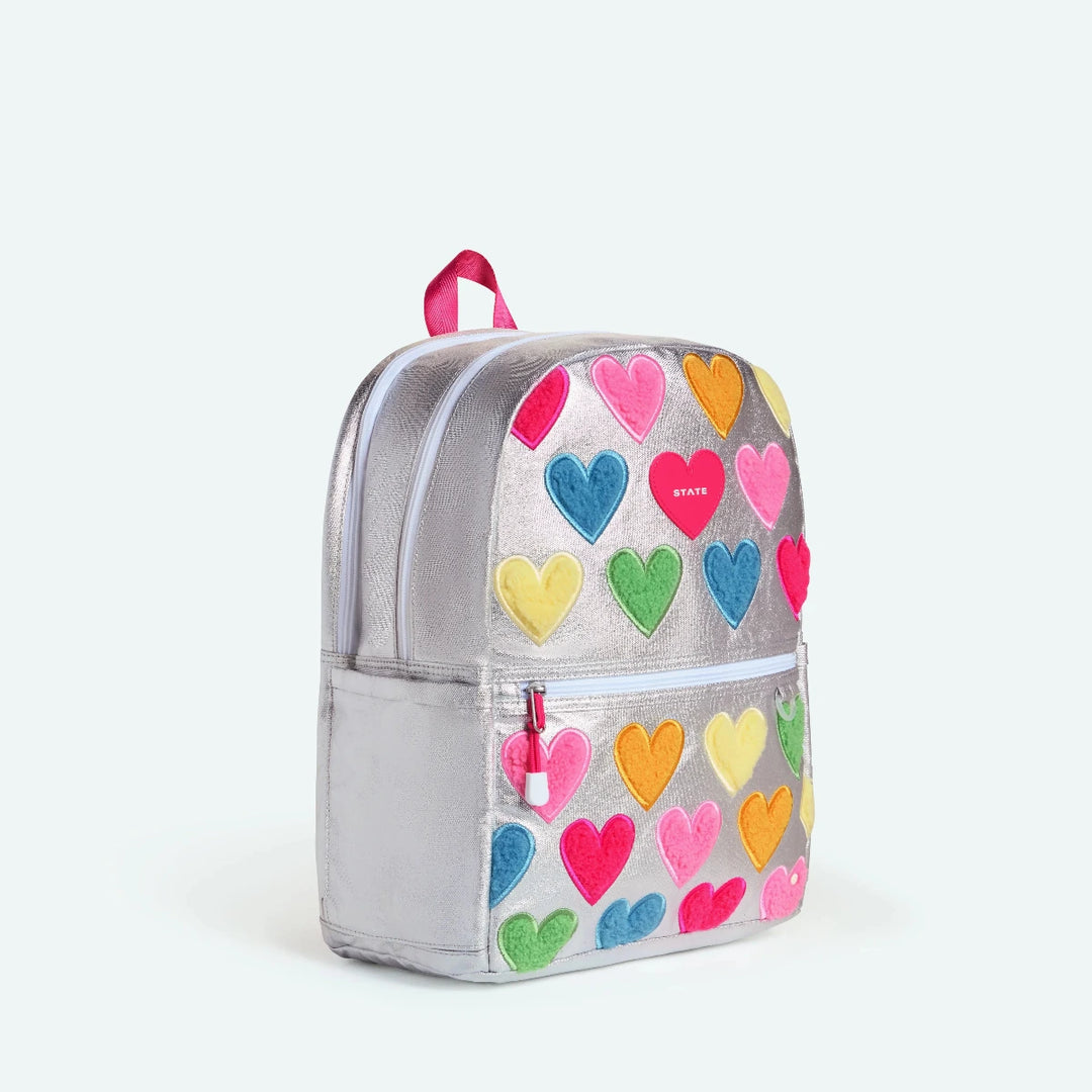 Backpack with colorful heart patterns
