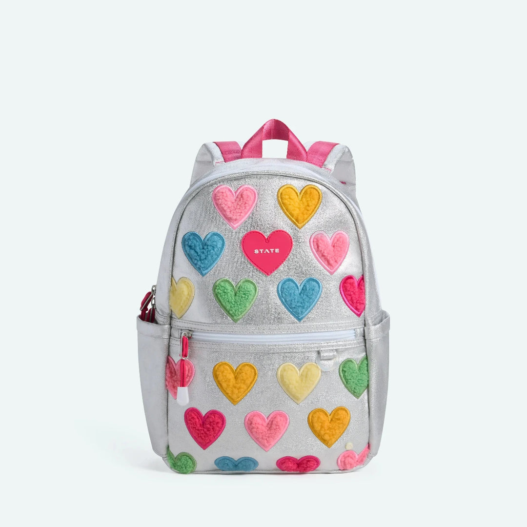 Backpack with colorful heart patterns