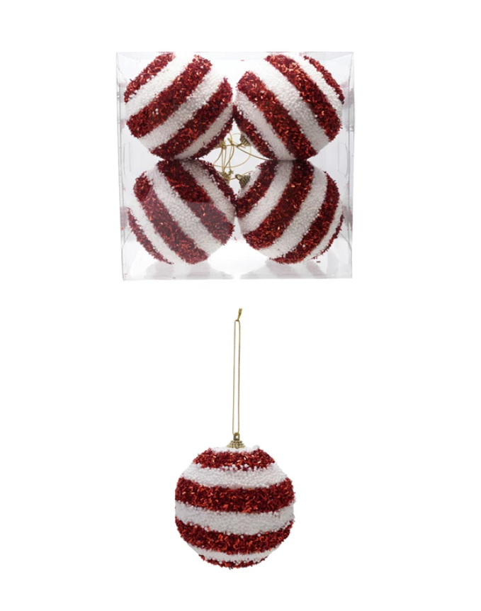 Red and White Foam Ball Ornament SET of 4