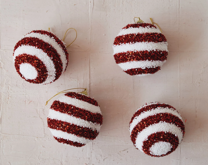 Red and White Foam Ball Ornament SET of 4