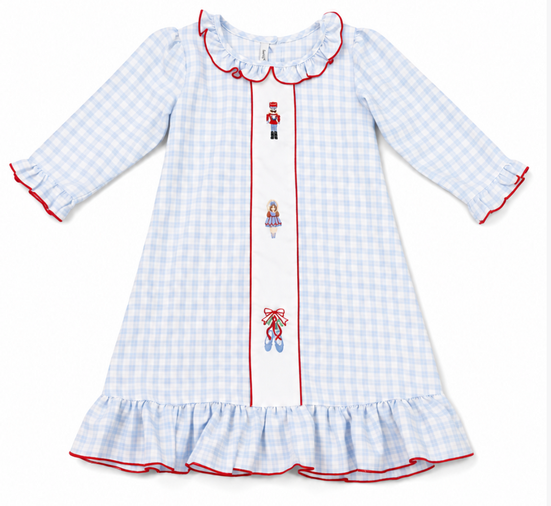 Nutcracker Embroidered Blue Plaid Gown