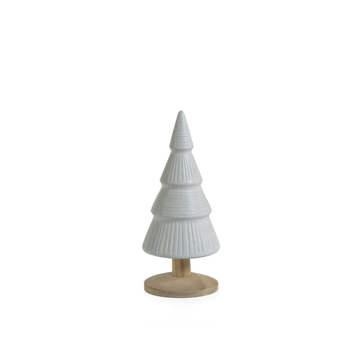 ALPINE CERAMIC TREE ON NATURAL WOOD BASE, 10.25"