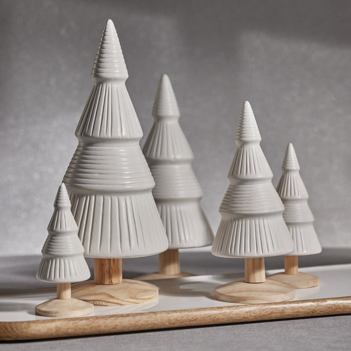 ALPINE CERAMIC TREE ON NATURAL WOOD BASE, 14.75"