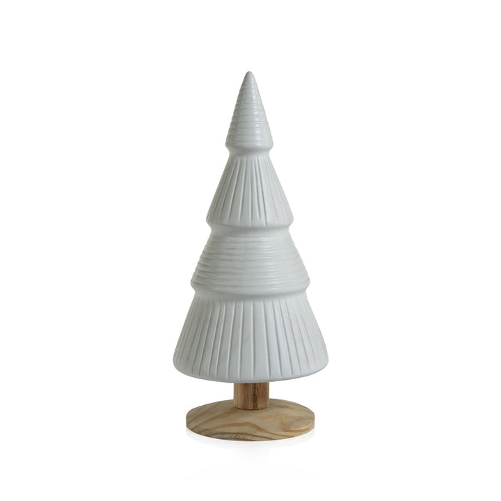 ALPINE CERAMIC TREE ON NATURAL WOOD BASE, 14.75"