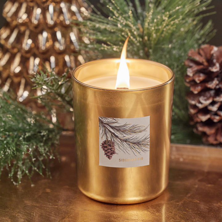 Siberian Fir Gold Wood Wick Candle in Gift Box - Gray