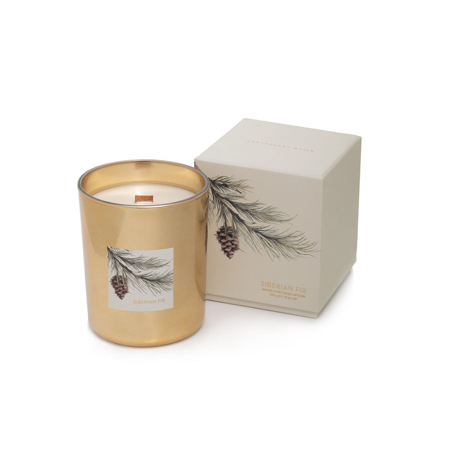 Siberian Fir Gold Wood Wick Candle in Gift Box - Gray