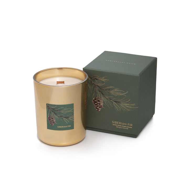 Siberian Fir Gold Wood Wick Candle in Gift Box - Pine Green