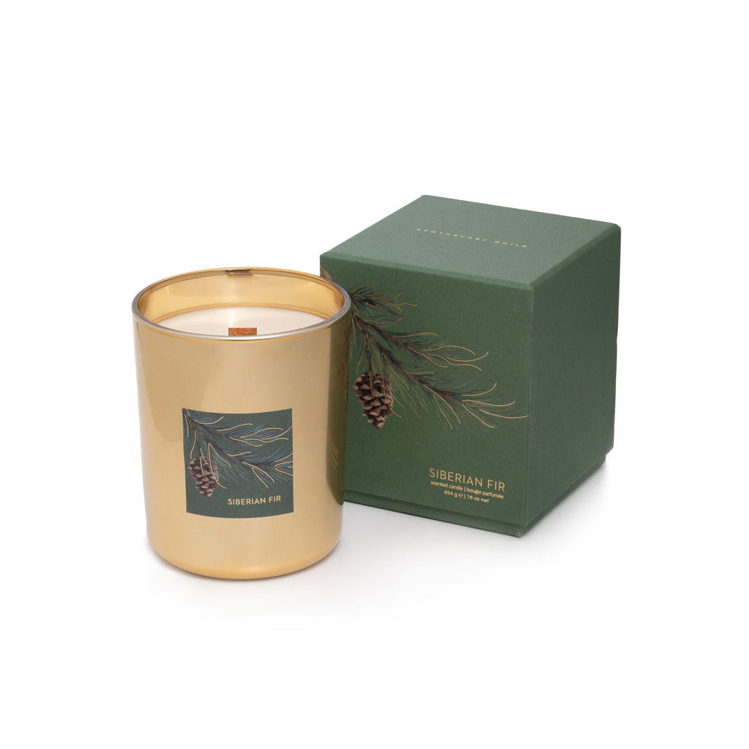 Siberian Fir Gold Wood Wick Candle in Gift Box - Holiday Green