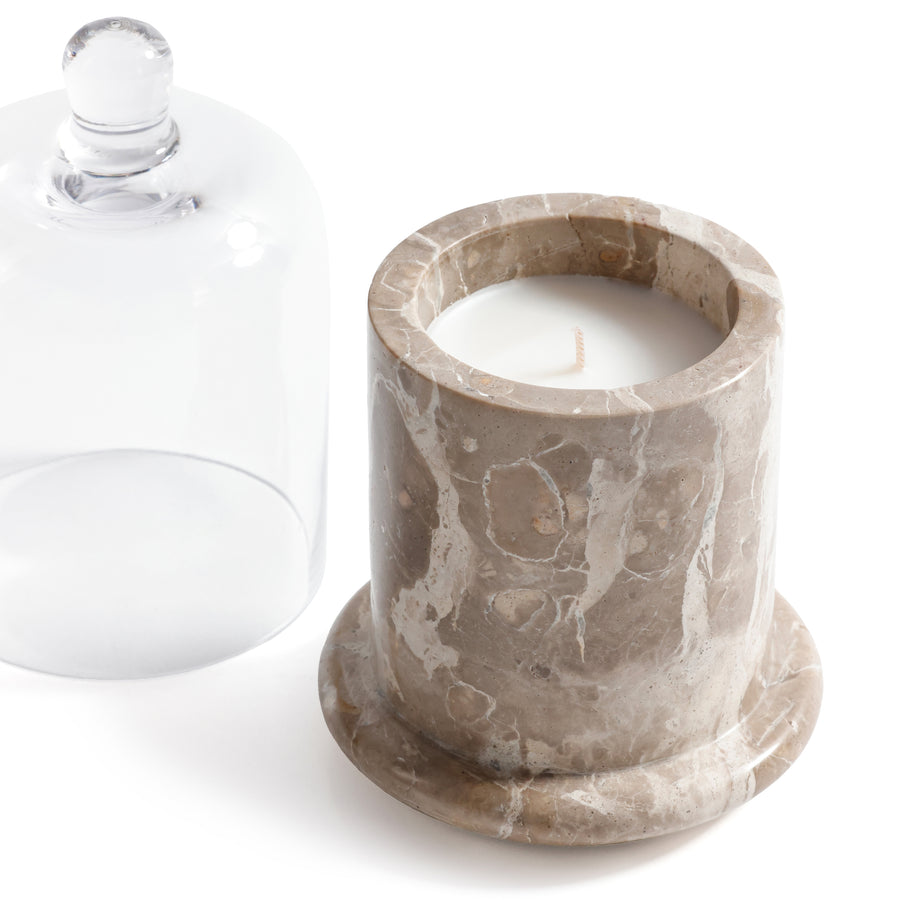 Marbella Scented Candle Jar with Cloche - Crema Fossil Marble : Bergamot Linen