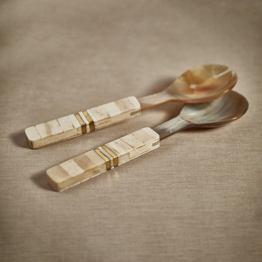 Zodax Salad Server Set w/ Variegate Horn with Bone