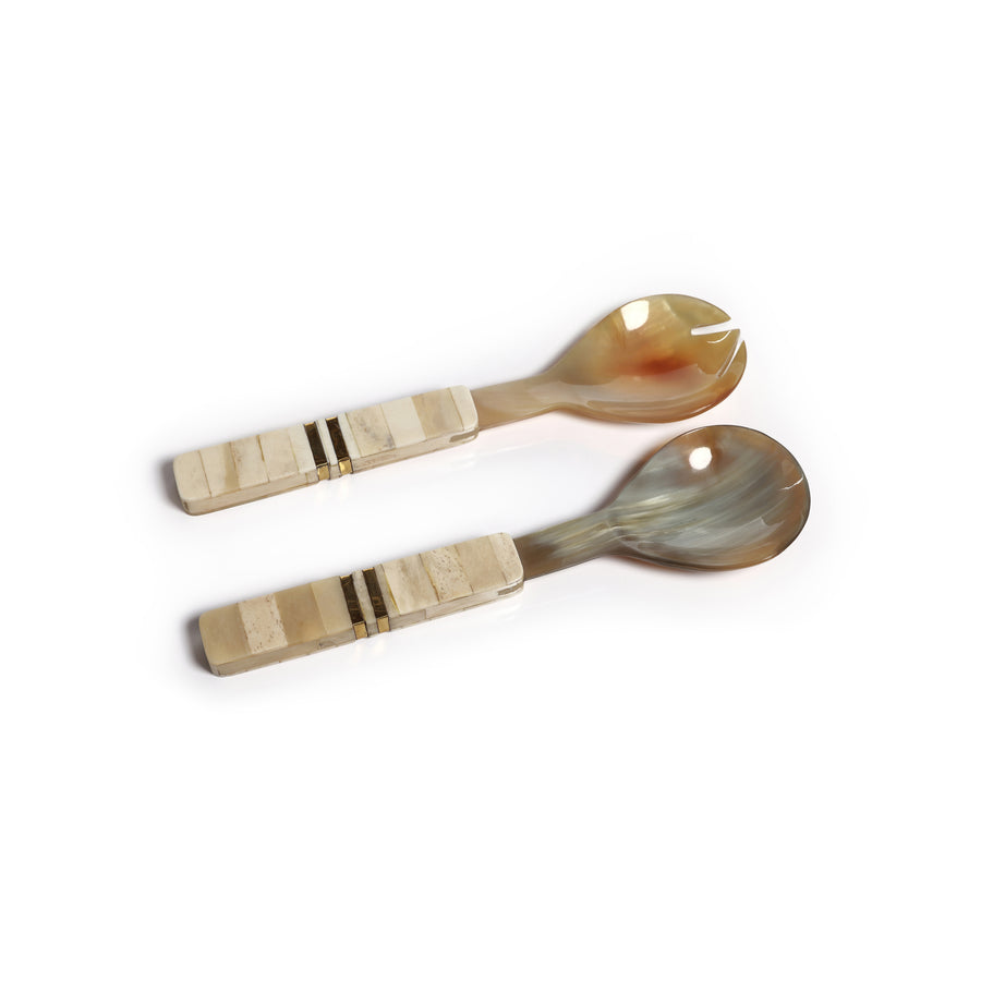 Zodax Salad Server Set w/ Variegate Horn with Bone - Thumbnail 3