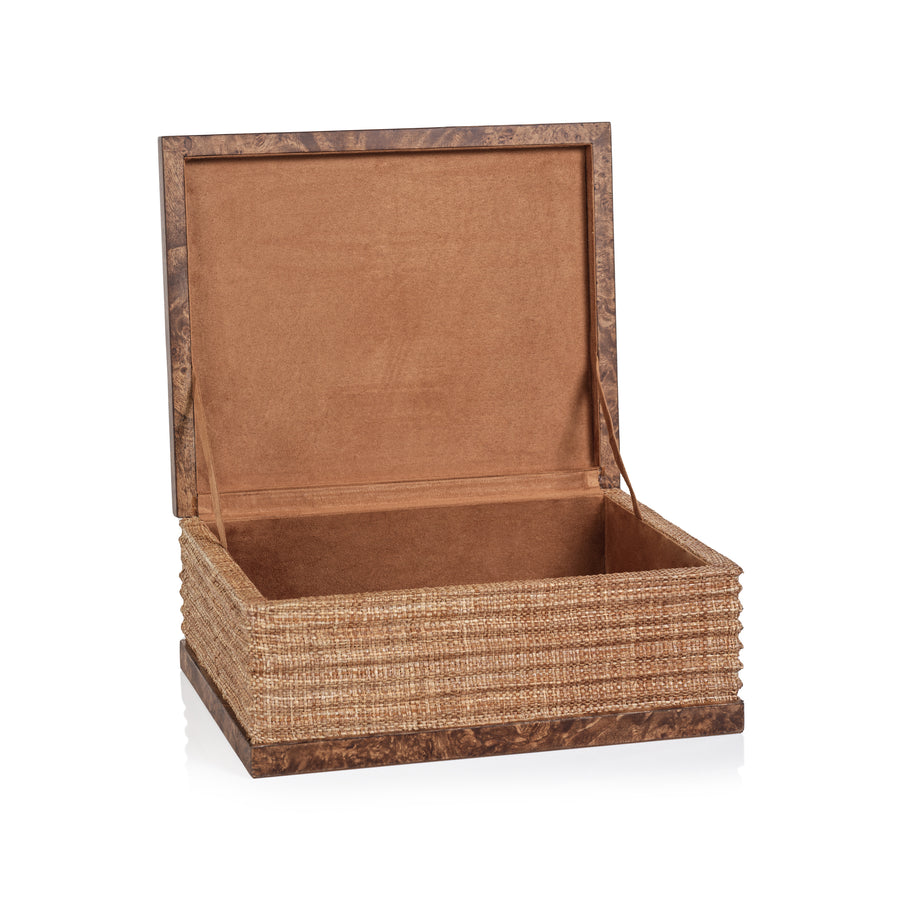 ROSSO BURLWOOD & RAFFIA BOX - 11" X 9" X 4.5"