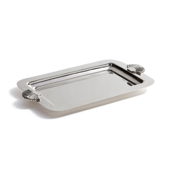 Cap Ferrat Fan Shell Design Serving Tray - Polished Nickel