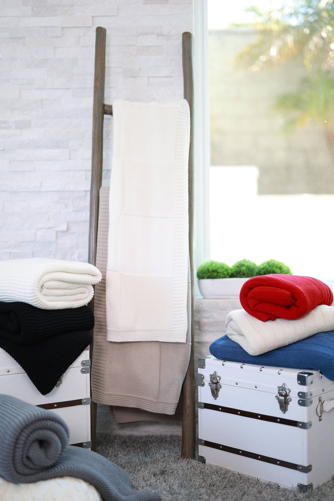 Adam Cotton Knit Throw: Mushroom