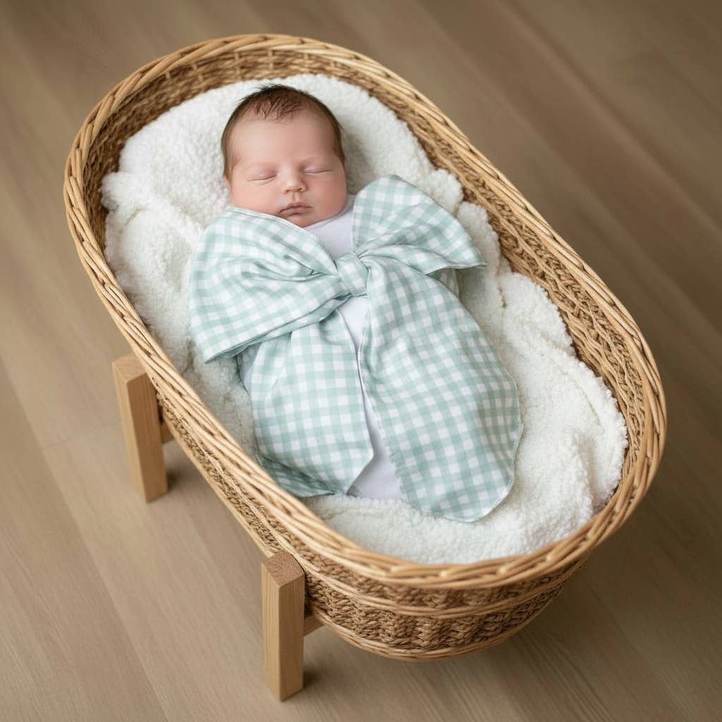 Newborn Swaddle Sash Maternity Sash with Big Bowknot Plaid: Pink