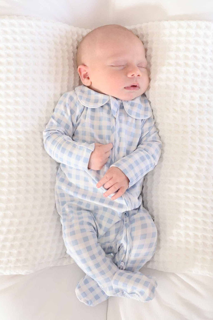 Peter Pan Collar Zipper Footie | Dusty Blue  0-3 months