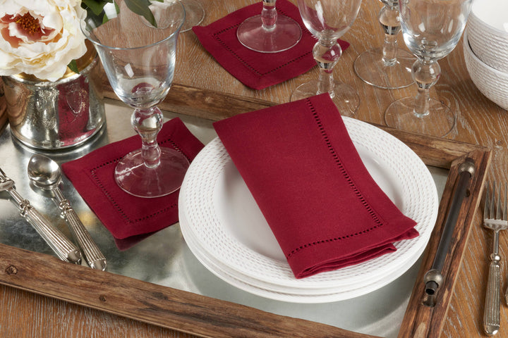 Cocktail Napkin With Hemstitch Border: Ivory / 6" set of 4