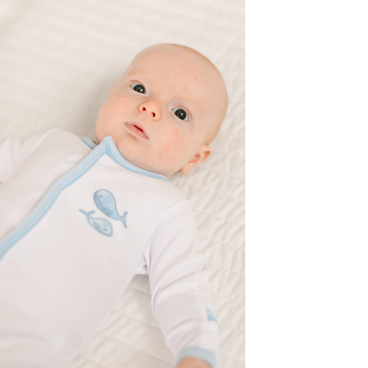 Azure Whales Footie - Light Blue