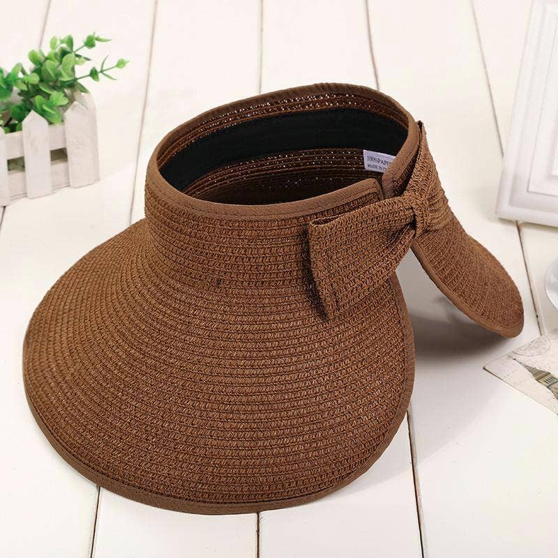Beach Rollable Straw Visor Hat Bow UV Protection Sun Hat