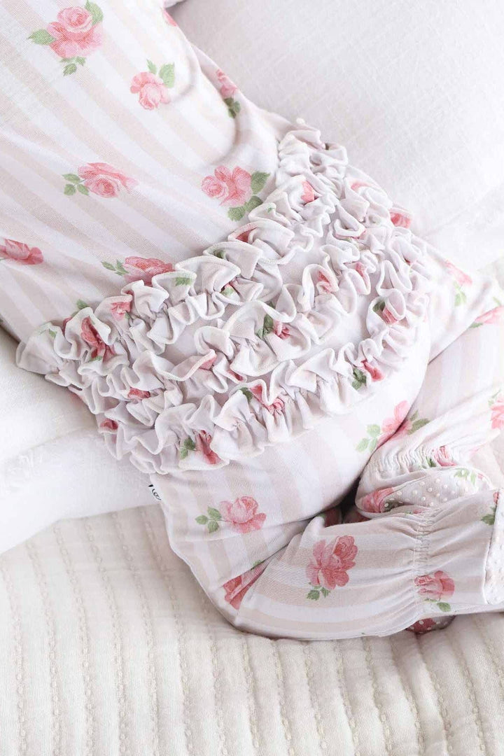 Rosy & Cozy Ruffle Zipper Footie: 0-3 months