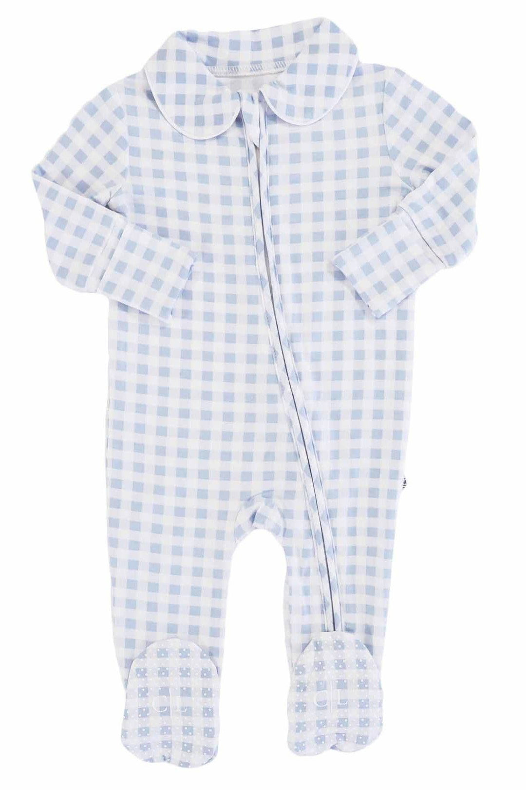 Peter Pan Collar Zipper Footie | Dusty Blue  0-3 months