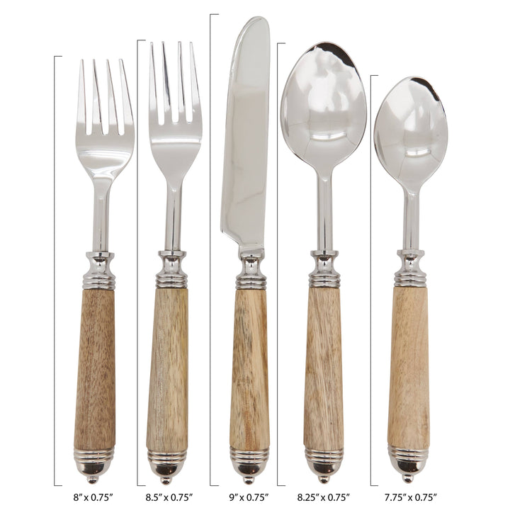 Bark Wood Flatware, Set of 5: Ecru