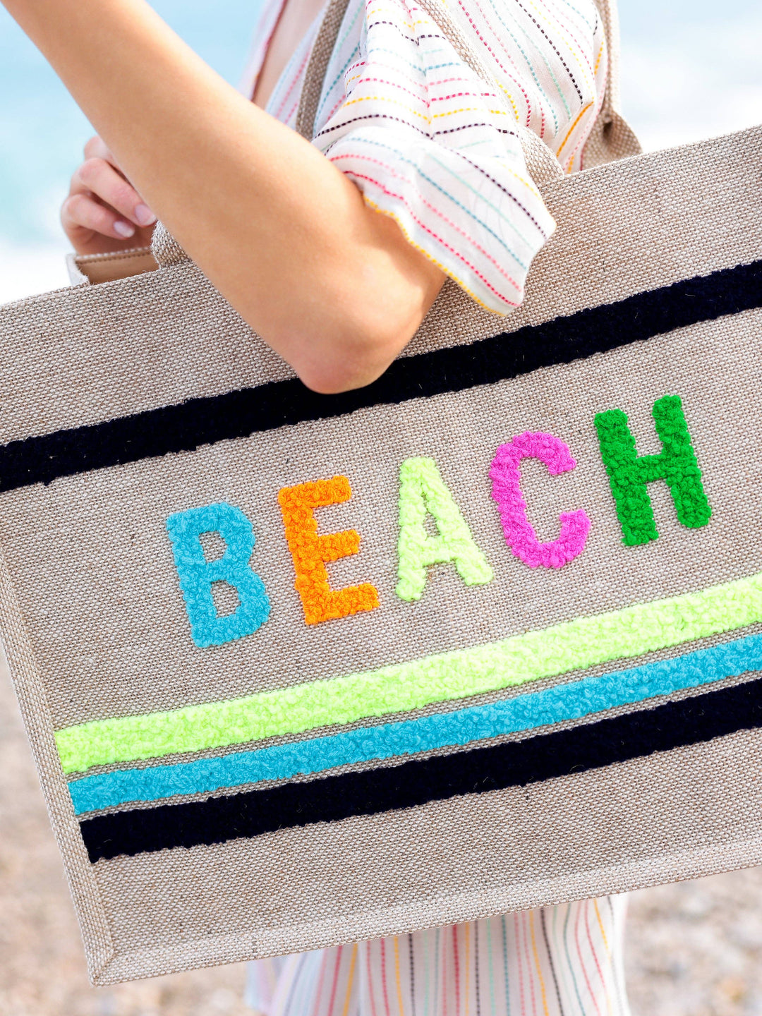 "Beach" Beach Bag, Natural