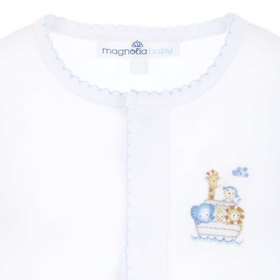 Noah's Ark Hand-Embroidered  Footie - Light Blue
