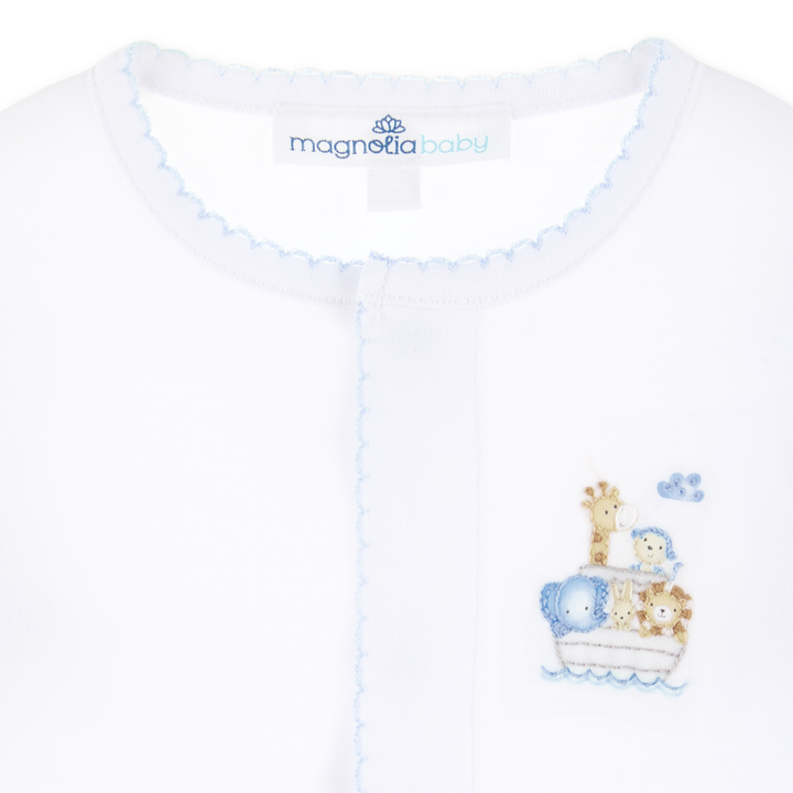 Noah's Ark Hand-Embroidered  Footie - Light Blue