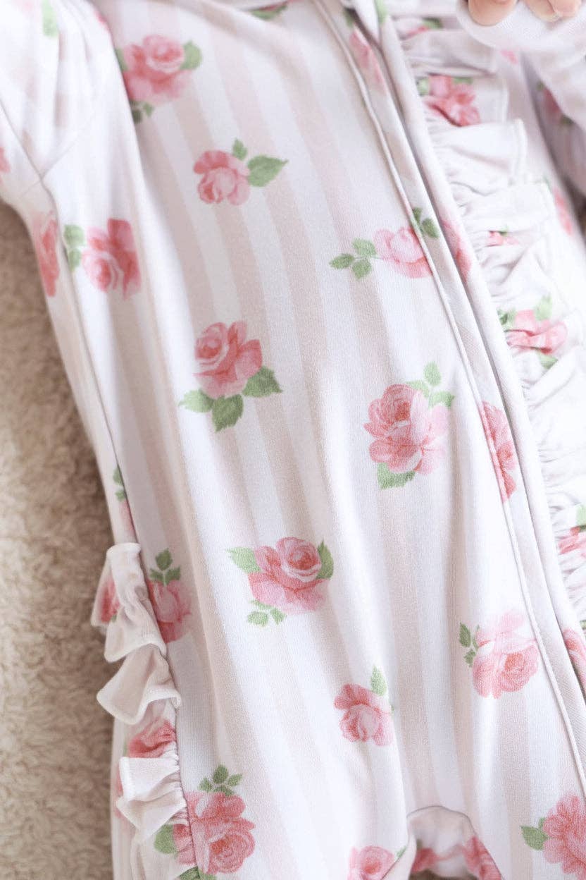 Rosy & Cozy Ruffle Zipper Footie: 6-9 months
