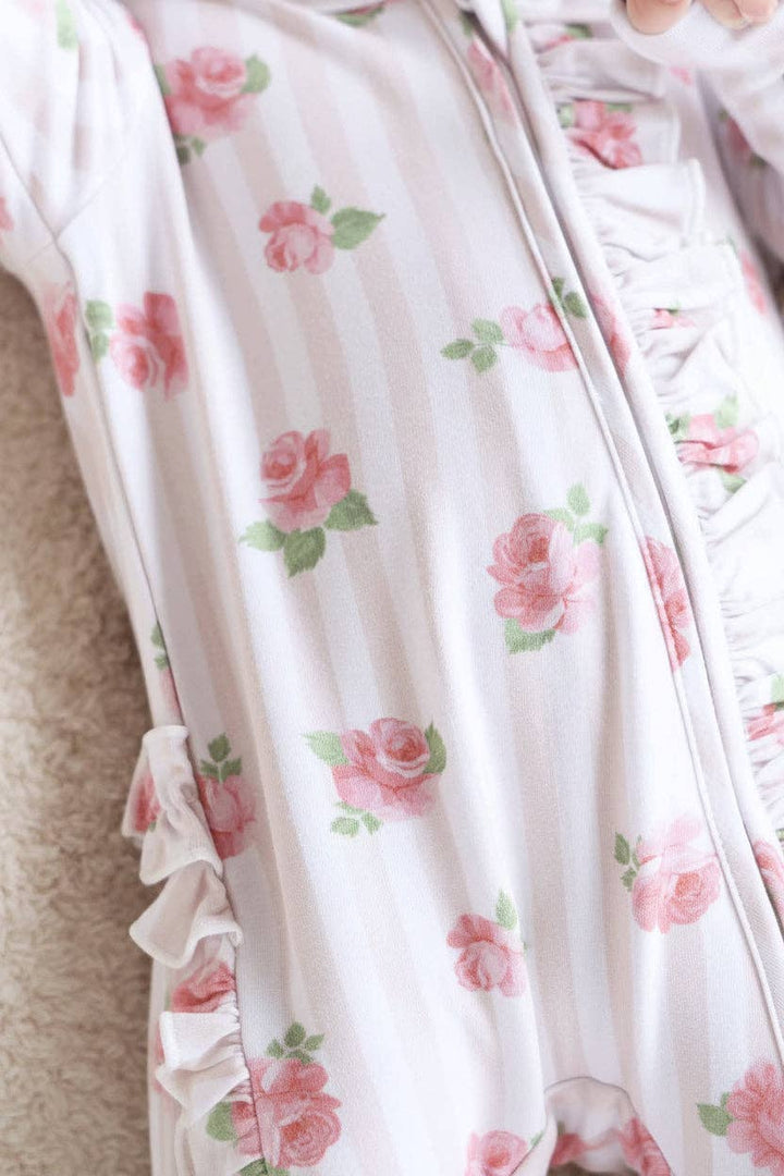 Rosy & Cozy Ruffle Zipper Footie: 6-9 months