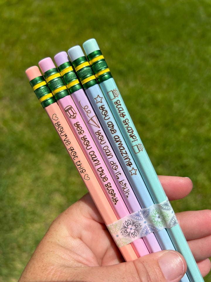 Motivational Pencils, positivity pencils, engraved pencils,