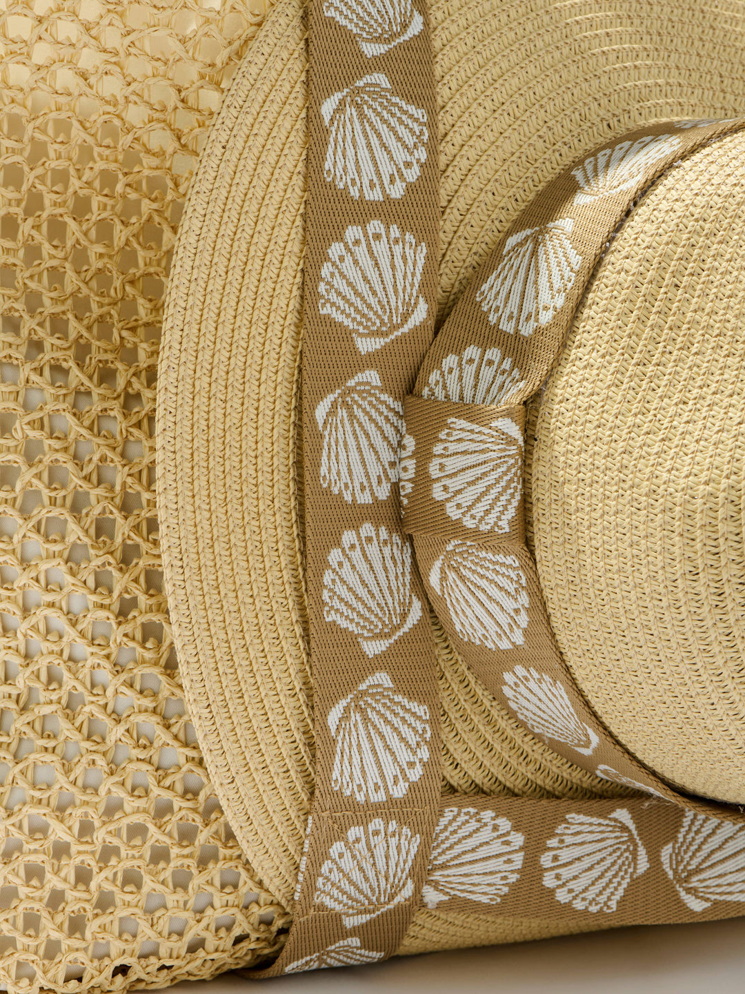 SHELLY TOTE AND HAT SET,TAN