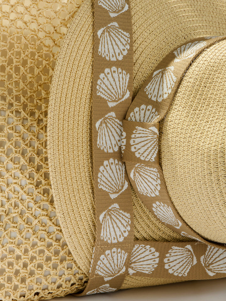 SHELLY TOTE AND HAT SET,TAN