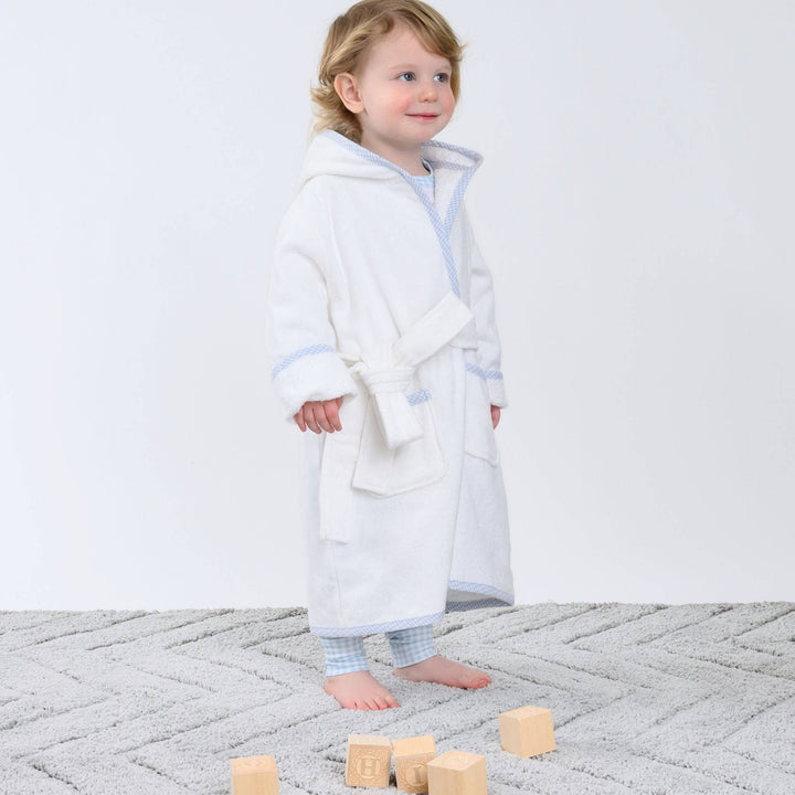 Essentials Light Blue Gingham Trim Bathrobe : 2/3T