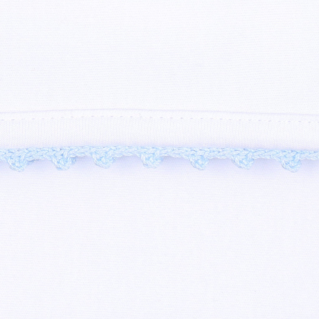 Baby Joy Footie with Blue Crochet Trim: 3 Months