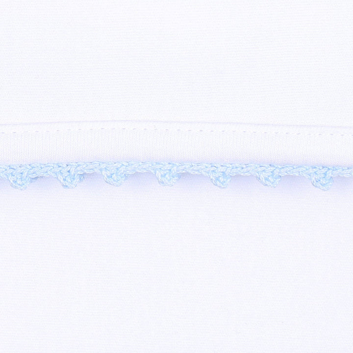 Baby Joy Footie with Blue Crochet Trim: 3 Months