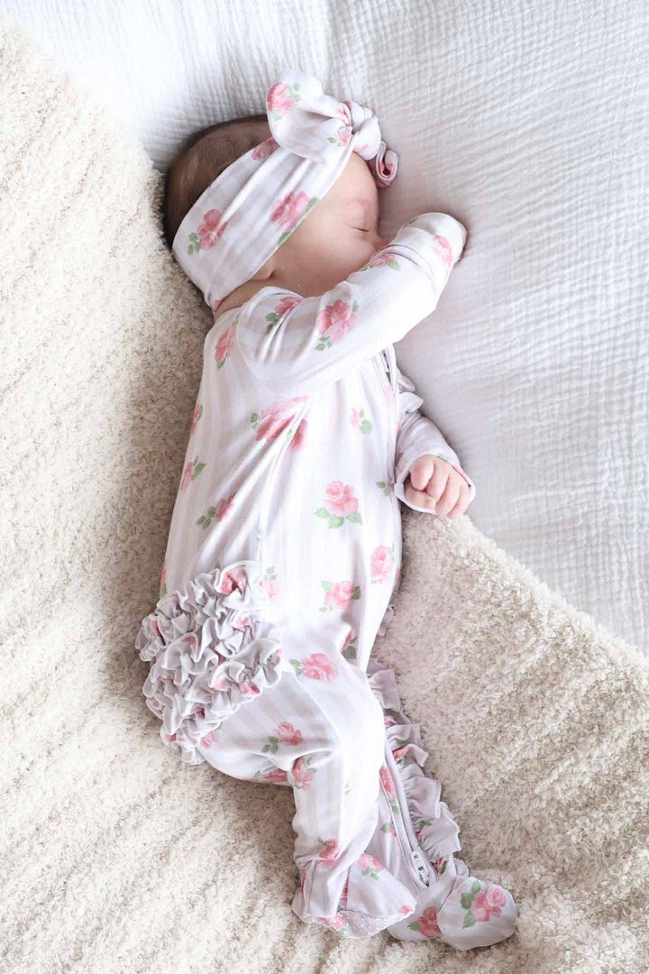 Rosy & Cozy Ruffle Zipper Footie: 6-9 months