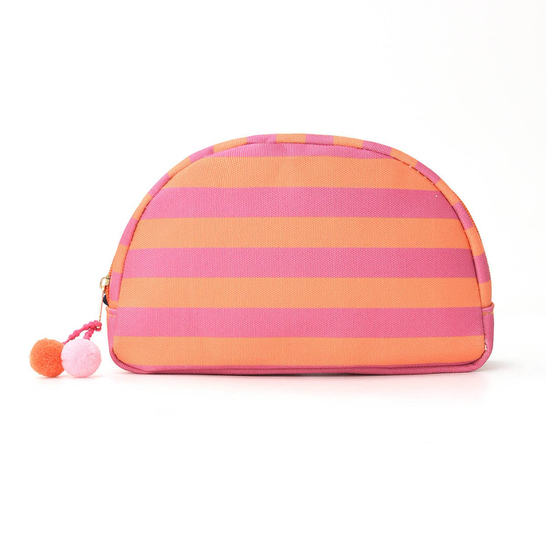 Pom Pom Zipper Pouch Color-block Striped Makeup Bag
