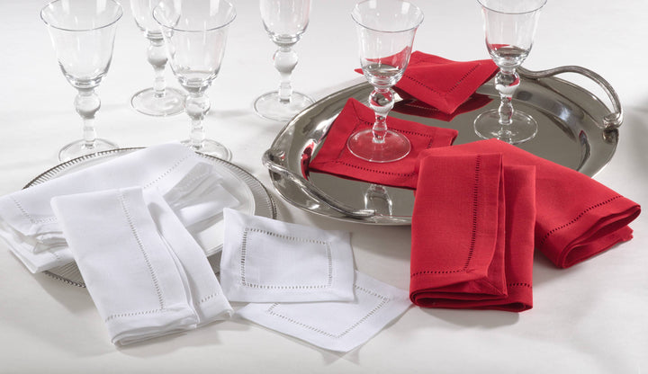 Cocktail Napkin With Hemstitch Border: Ivory / 6" set of 4