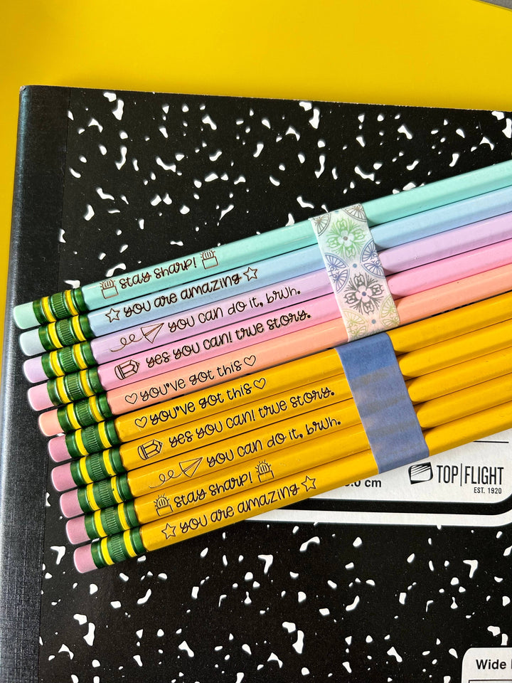 Motivational Pencils, positivity pencils, engraved pencils,