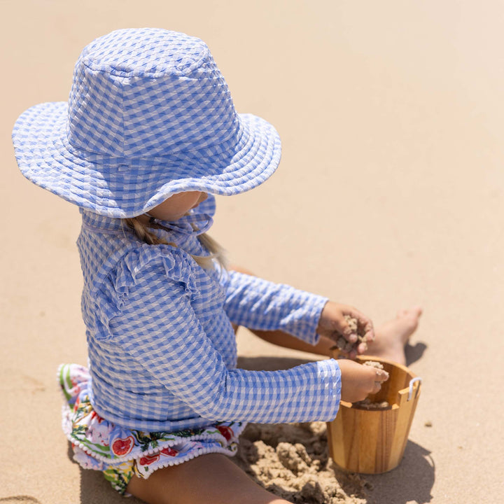 Seaside Gingham Reversible Bucket Hat: S (0-2y)