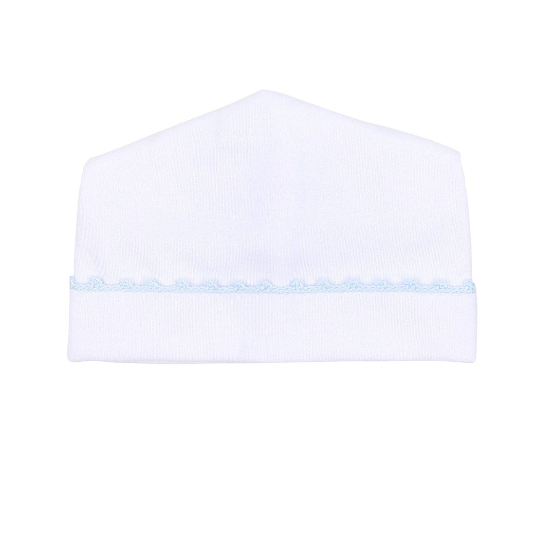 Baby Joy Hat with Blue Crochet Trim: 3 Months
