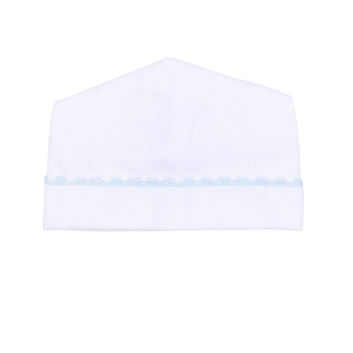 Baby Joy Hat with Blue Crochet Trim: 3 Months
