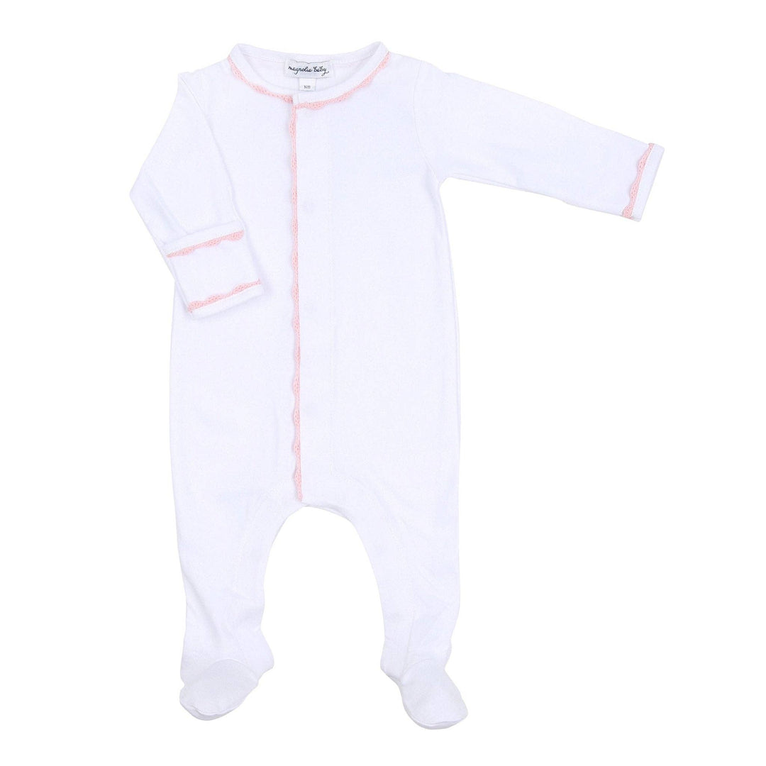 Baby Joy Footie with Pink Crochet Trim: 3 Months