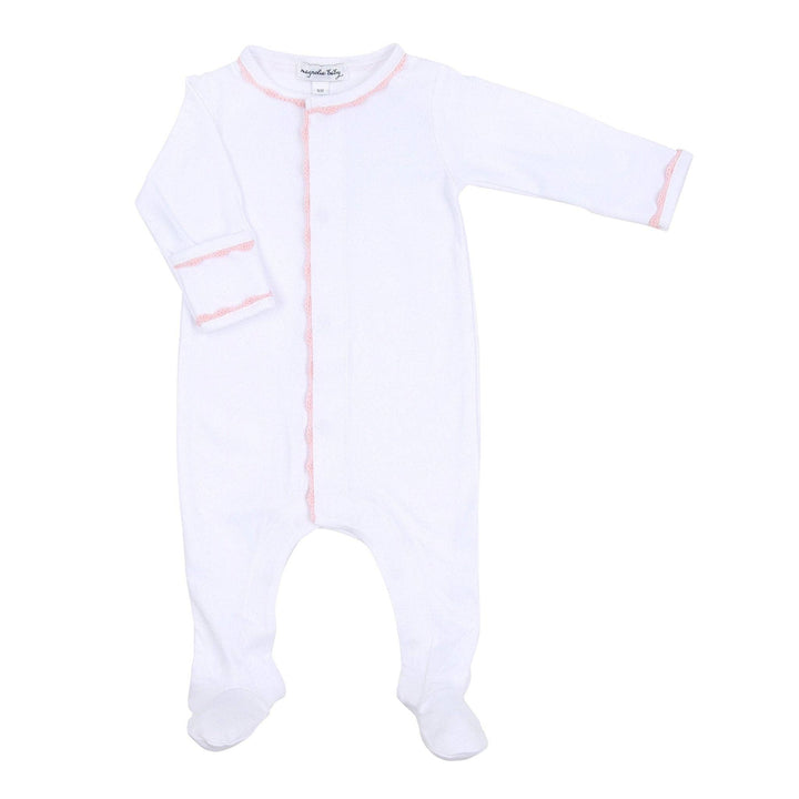 Baby Joy Footie with Pink Crochet Trim: 3 Months